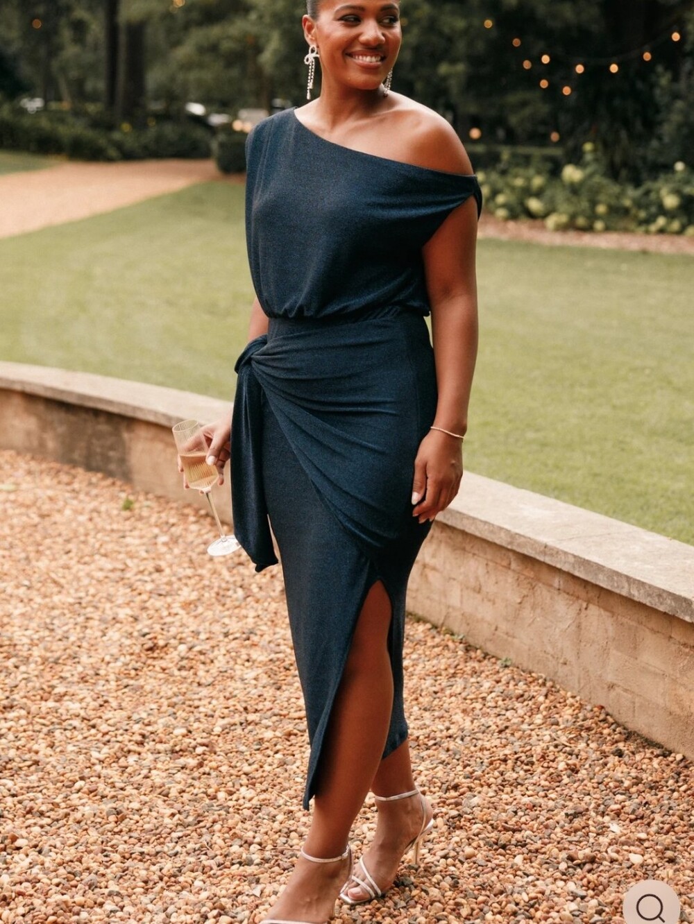 NWT Petal And Pup Santiago Off Shoulder Midi Dress In Navy Glitter Blue